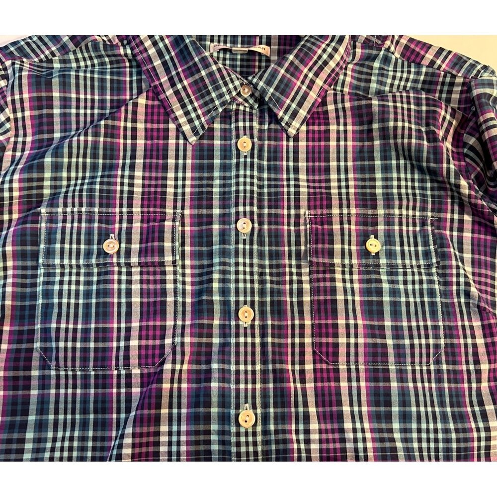 Peter Millar Women's XL Plaid Stretch Button-Up Shirt Tie Belt Roll tab Sleeves - Picture 10 of 12